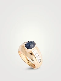 Estate 14K Gold Sapphire Dome Ring With Diamonds