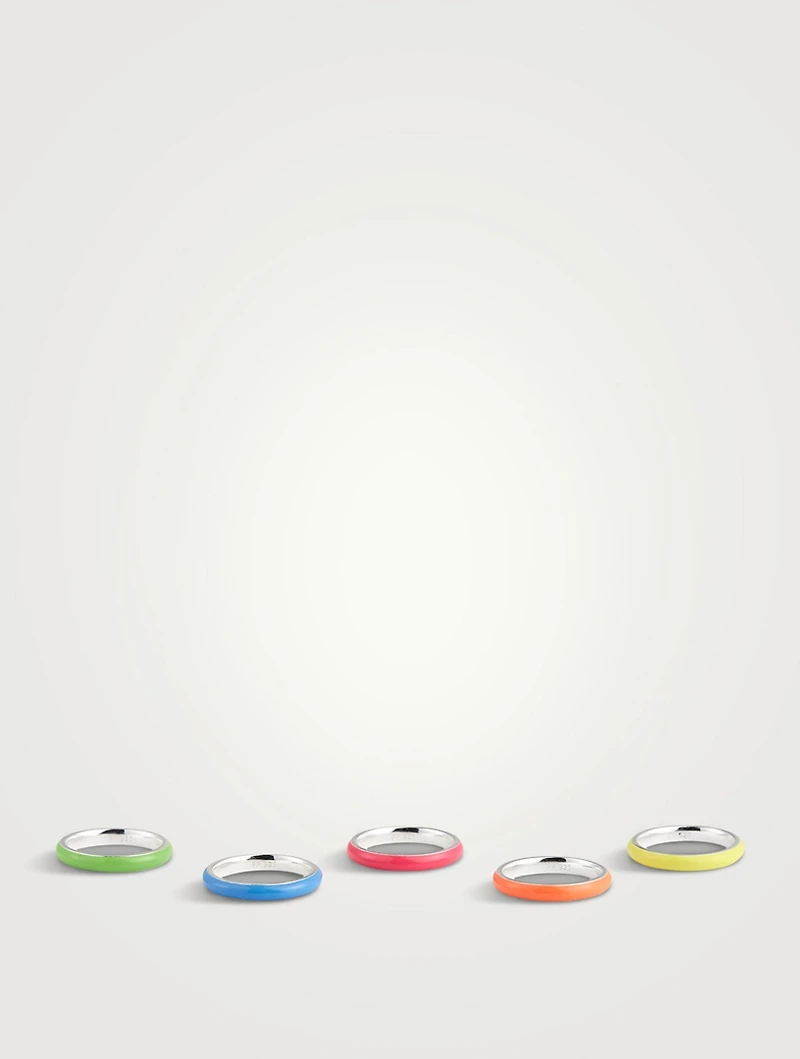 Set Of Five Neon Enamel Stacking Rings