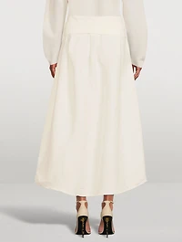 Belted Button-Front Midi Skirt