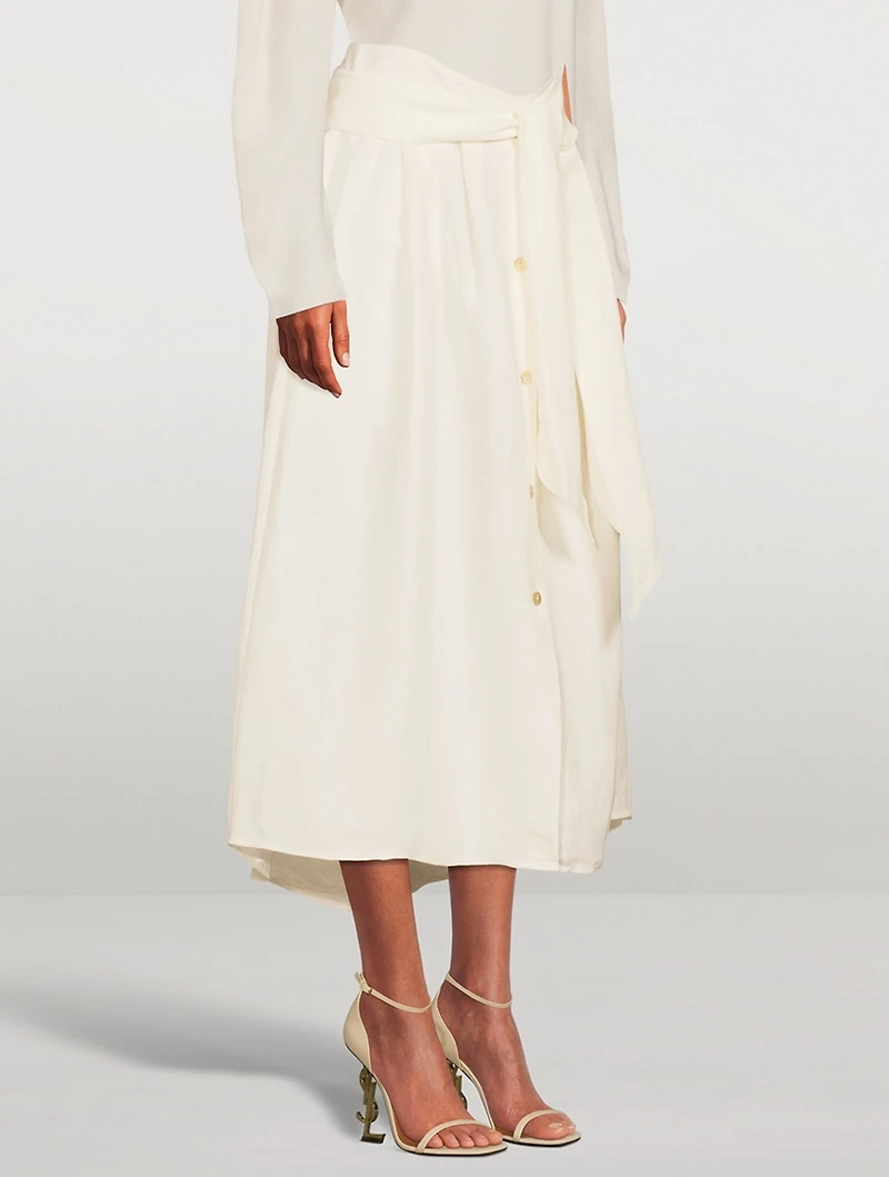 Belted Button-Front Midi Skirt