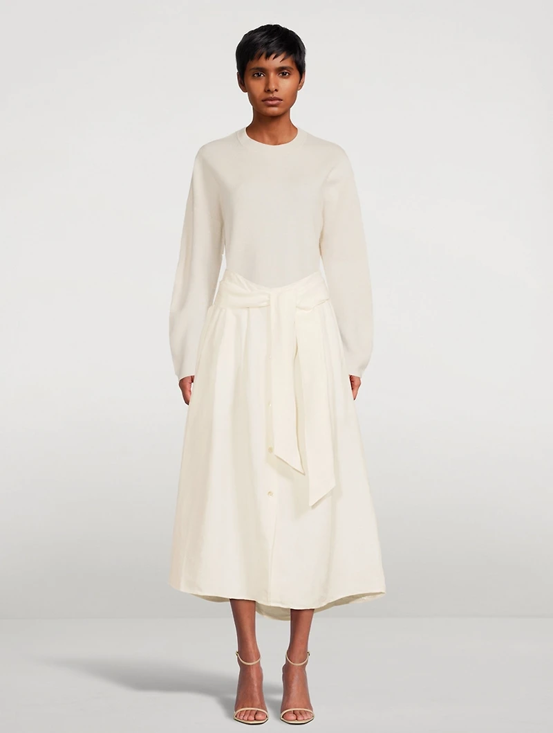Belted Button-Front Midi Skirt