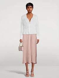 Draped Pleat Satin Midi Skirt