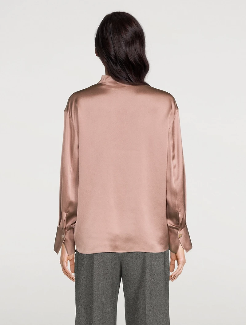 Split-Neck Silk Tunic Blouse