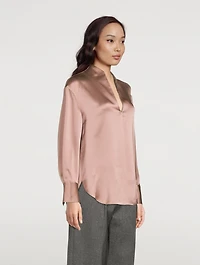 Split-Neck Silk Tunic Blouse