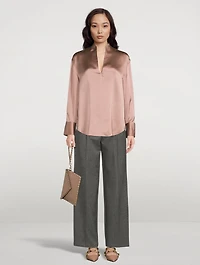 Split-Neck Silk Tunic Blouse