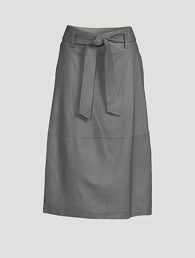 Belted Leather Midi Skirt