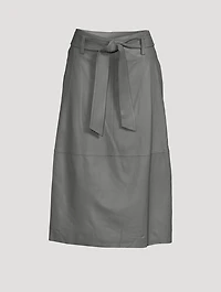 Belted Leather Midi Skirt