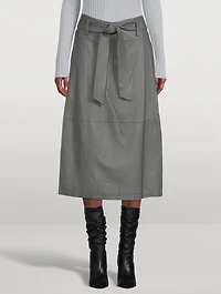 Belted Leather Midi Skirt
