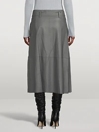 Belted Leather Midi Skirt