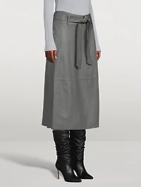 Belted Leather Midi Skirt