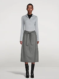 Belted Leather Midi Skirt