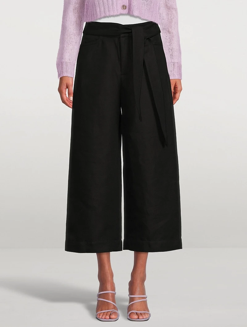Tie-Front Wide-Leg Trousers