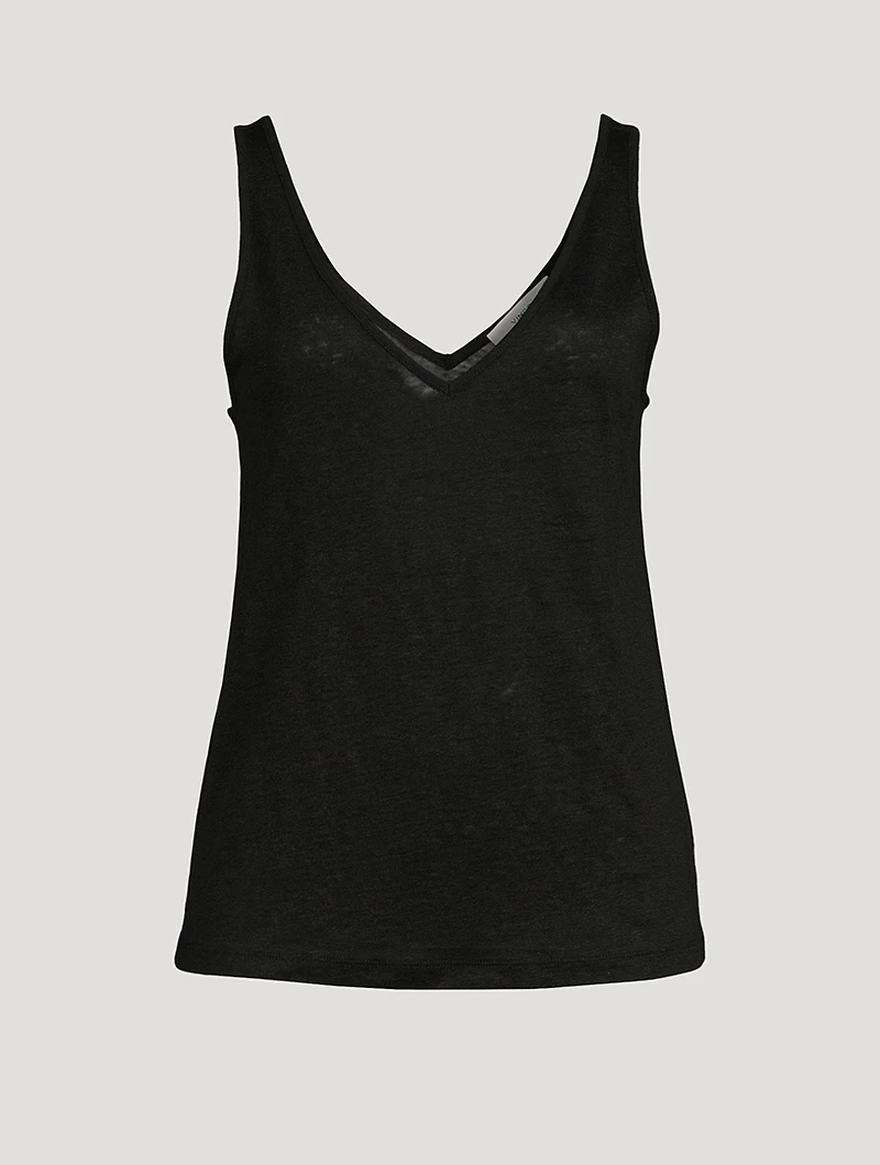 Linen Double V-Neck Tank Top