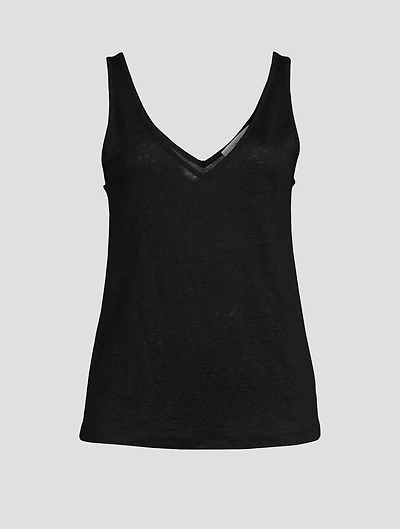 Linen Double V-Neck Tank Top