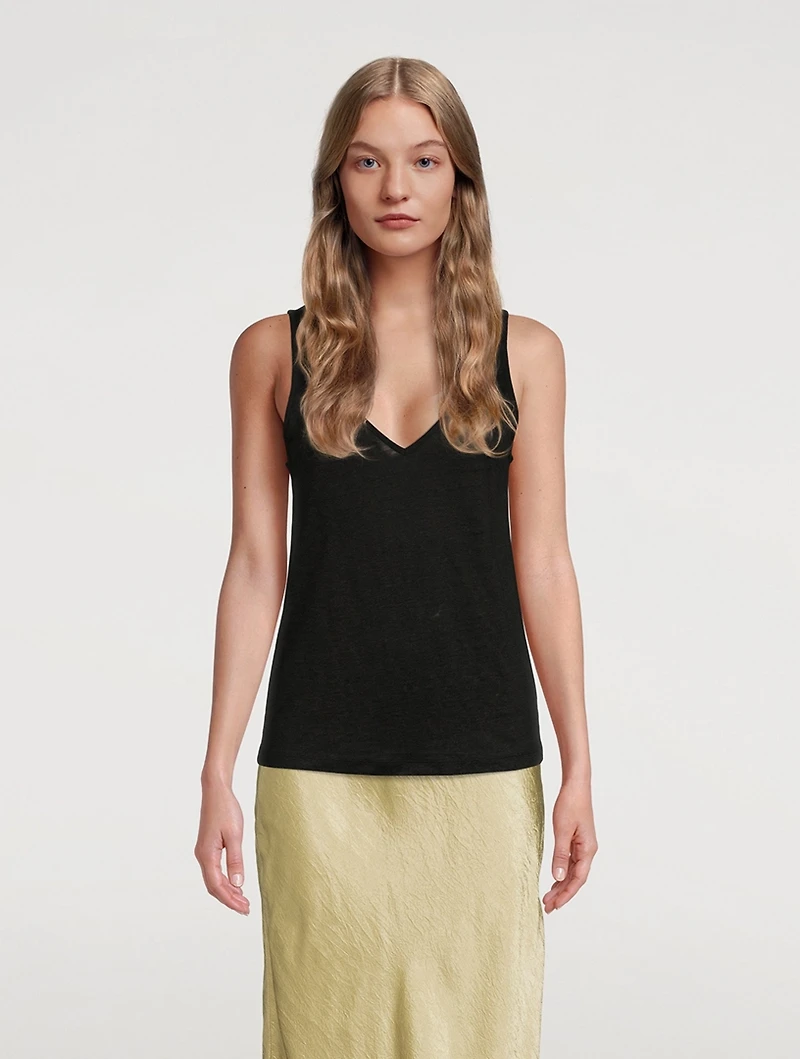 Linen Double V-Neck Tank Top