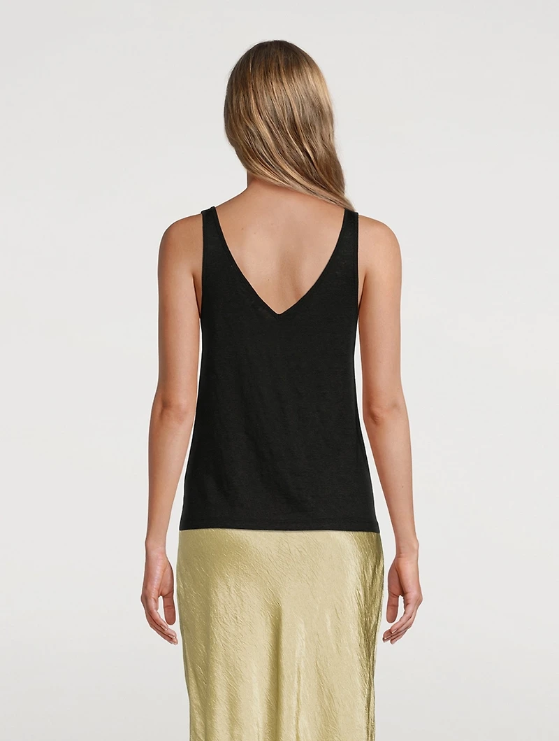 Linen Double V-Neck Tank Top