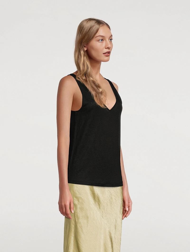 Linen Double V-Neck Tank Top