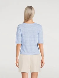 Striped Linen Elbow Sleeve T-Shirt