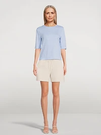 Striped Linen Elbow Sleeve T-Shirt