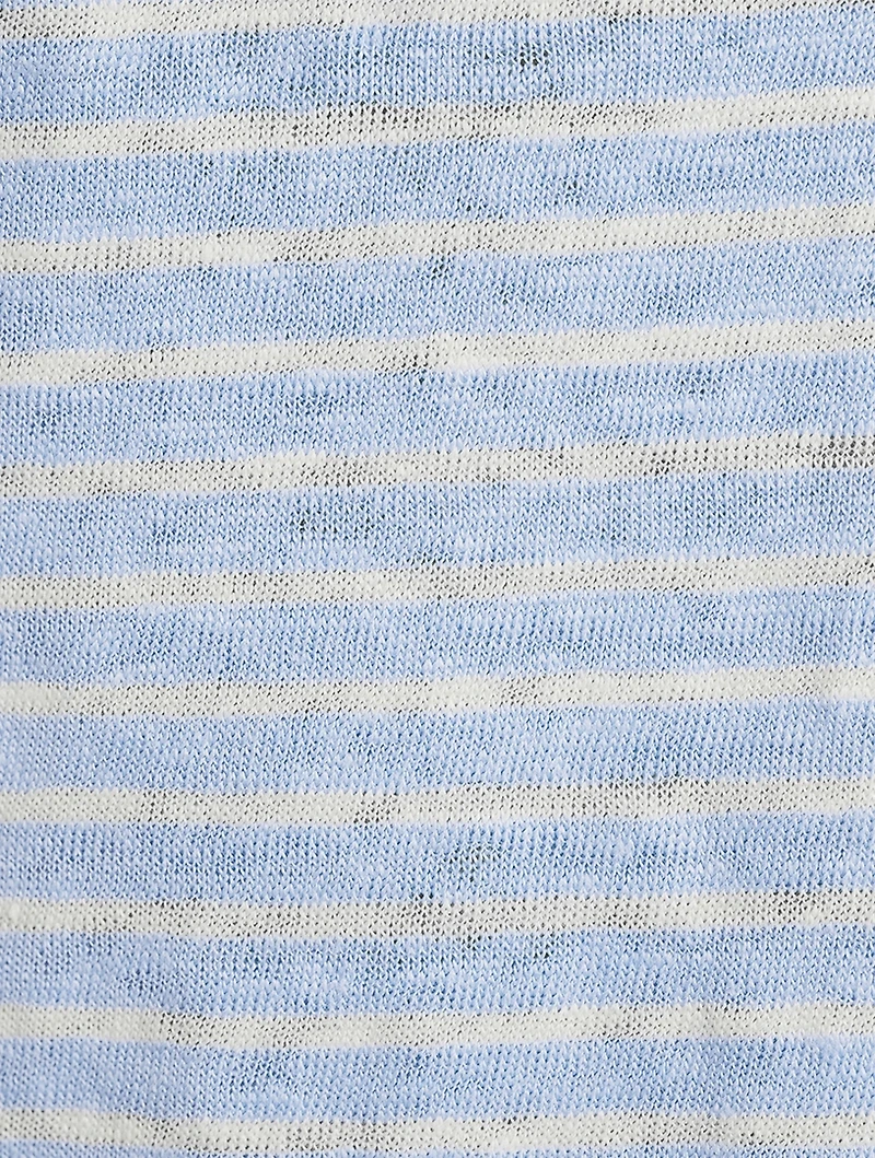 Striped Linen Elbow Sleeve T-Shirt