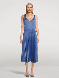 Pleated V-Neck Midi Dress