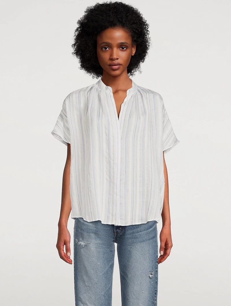 Drapey Stripe Shirred Blouse