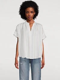 Drapey Stripe Shirred Blouse