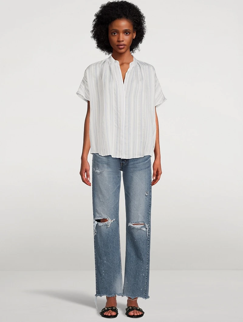 Drapey Stripe Shirred Blouse