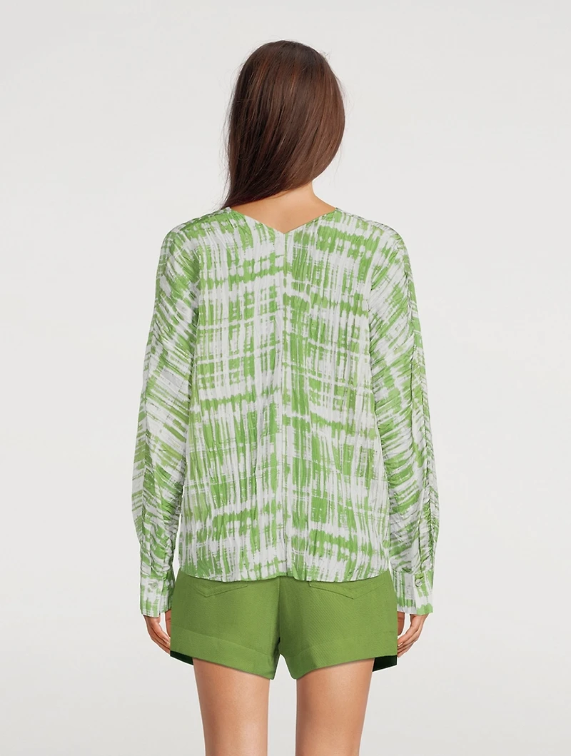 Silk Double V-Neck Blouse Tie Dye Print