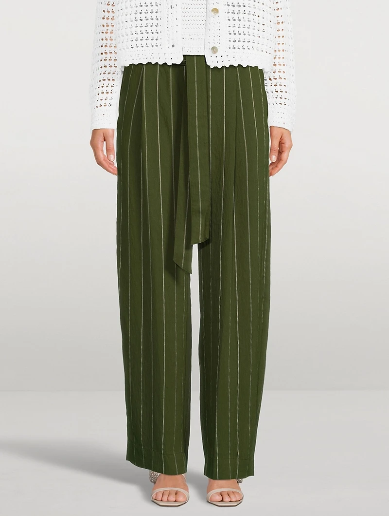 Soft Belted Pants Striped Print