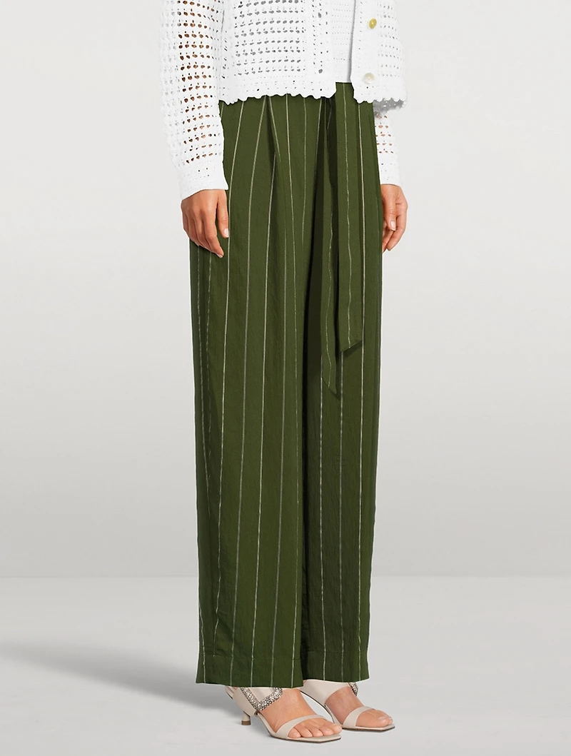 Soft Belted Pants Striped Print