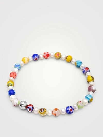 Hand-Painted Glass Bead And Pearl Bracelet