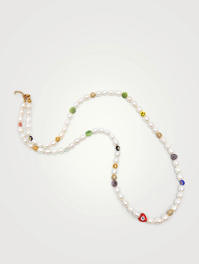 Smiley Face Long Pearl Necklace