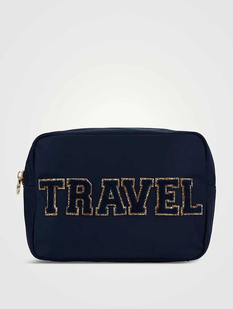 Large Nylon Pouch With Travel Lettering