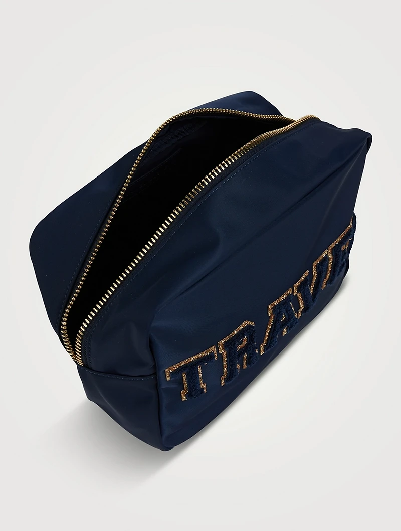 Large Nylon Pouch With Travel Lettering
