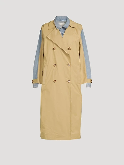 Spliced Denim Trench Coat