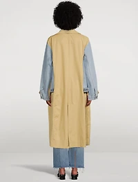 Spliced Denim Trench Coat