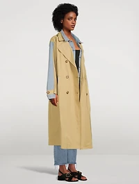 Spliced Denim Trench Coat