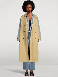 Spliced Denim Trench Coat