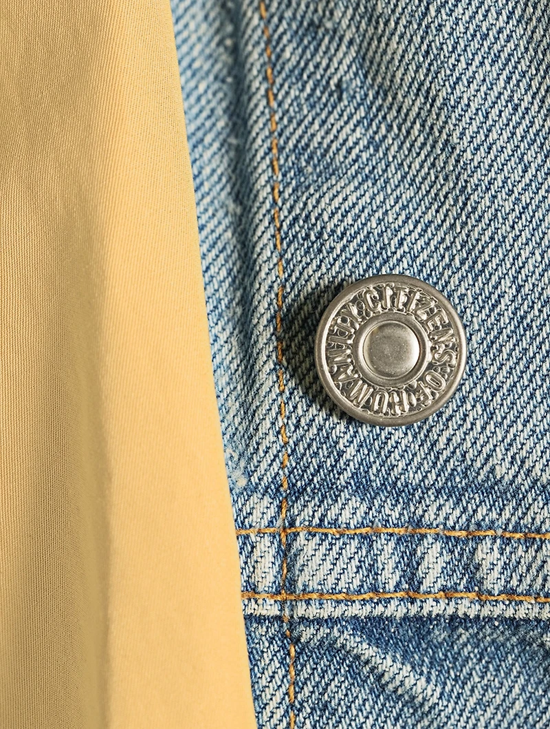 Spliced Denim Trench Coat