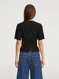 Ruched Silk V-Neck Blouse
