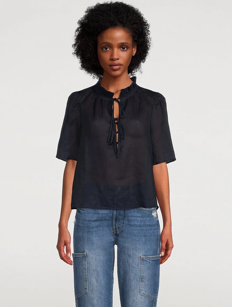 Tie-Neck Ruffled Blouse