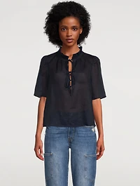 Tie-Neck Ruffled Blouse