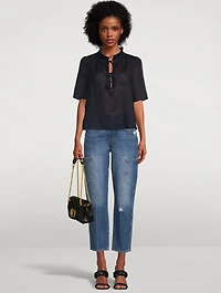 Tie-Neck Ruffled Blouse
