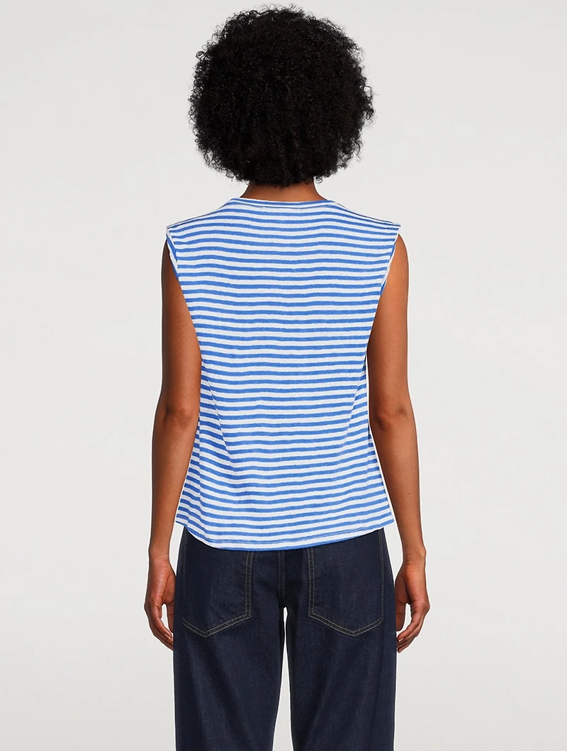 Rolled Muscle Tank Top Stripe Print