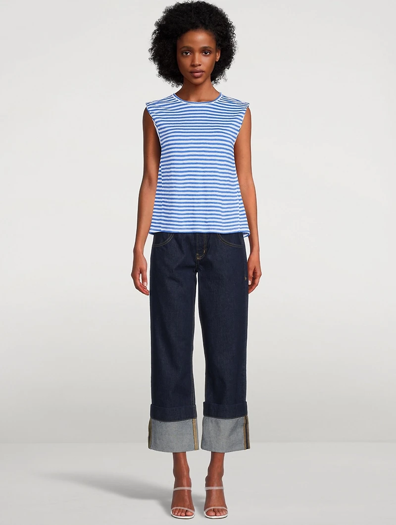 Rolled Muscle Tank Top Stripe Print