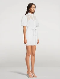 Inset Lace Puff-Sleeve Shirt Dress