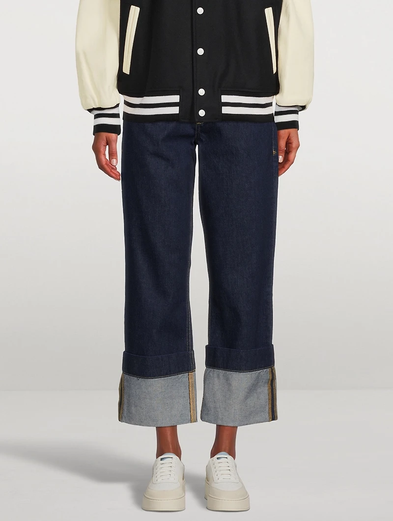 Oversized Detail Straight-Leg Jeans