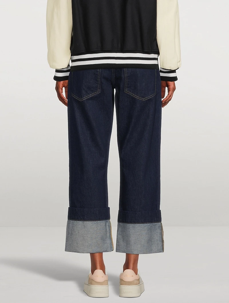 Oversized Detail Straight-Leg Jeans