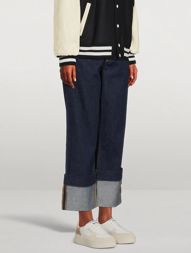 Oversized Detail Straight-Leg Jeans